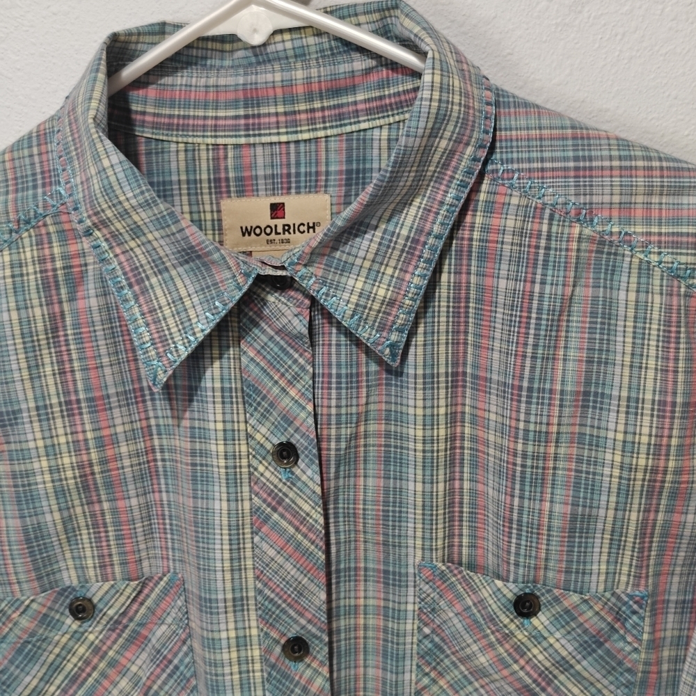 Woolrich Embroidered Shirt Size Large Blue Jay 3/4 Sleeve Coastal Cowgirl